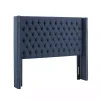 Blue Tufted Upholstered Metal Leg Queen Headboard