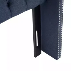 Blue Tufted Upholstered Metal Leg Queen Headboard