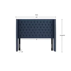 Blue Tufted Upholstered Metal Leg Queen Headboard