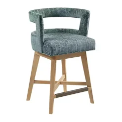 Blue Upholstered Low Back Swivel Counter Stool