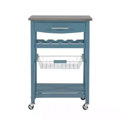 Blue Wood and Stainless Steel Kitchen Cart