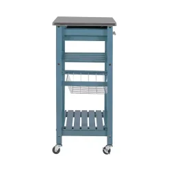 Blue Wood and Stainless Steel Kitchen Cart