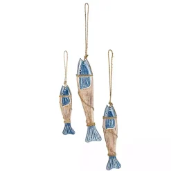 Blue Wood Fish Hanging Wall Plaques, Set of 3