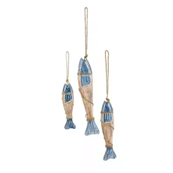 Blue Wood Fish Hanging Wall Plaques, Set of 3