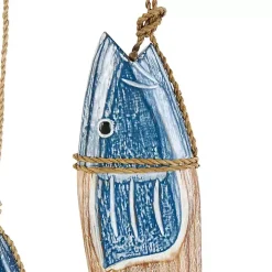 Blue Wood Fish Hanging Wall Plaques, Set of 3