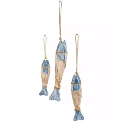 Blue Wood Fish Hanging Wall Plaques, Set of 3