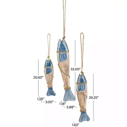 Blue Wood Fish Hanging Wall Plaques, Set of 3