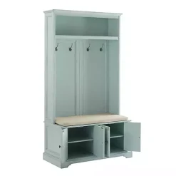 Blue Wood Hall Tree with Cushioned Bench