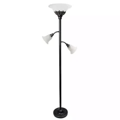Bronze and White 3-Scallop Glass Floor Lamp