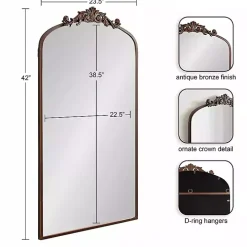 Bronze Metal Arch Ornate Crown Wall Mirror