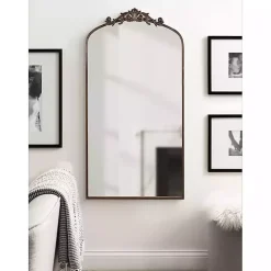 Bronze Metal Arch Ornate Crown Wall Mirror