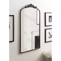 Bronze Metal Arch Ornate Crown Wall Mirror
