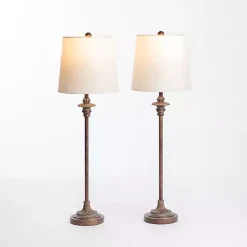 Bronze Metal Candlestick Buffet Lamps, Set of 2