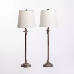 Bronze Metal Candlestick Buffet Lamps, Set of 2