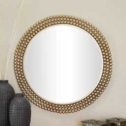 Bronze Metal Tiered Bead Frame Wall Mirror