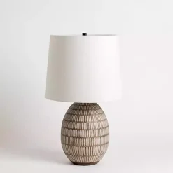 Brown and White Carved Ceramic Table Lamp