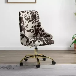 Brown and White Upholstered Cow Print Office Chair