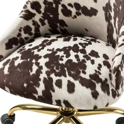 Brown and White Upholstered Cow Print Office Chair