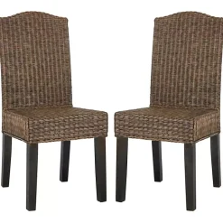 Brown Camelback Wicker Dining Chairs, Set of 2