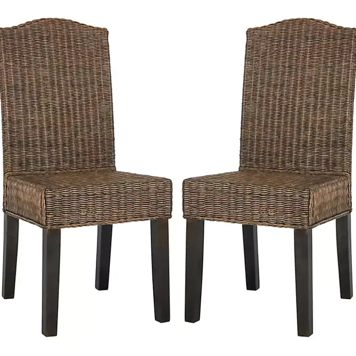 Brown Camelback Wicker Dining Chairs, Set of 2