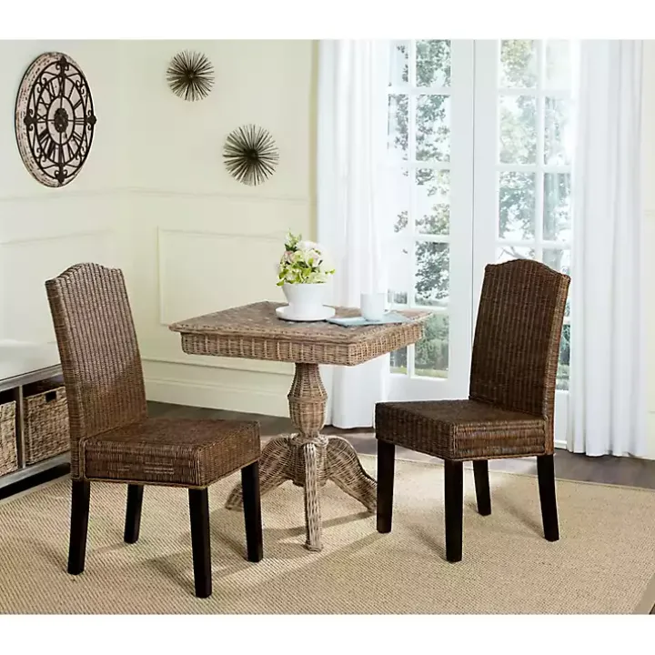 Brown Camelback Wicker Dining Chairs, Set of 2