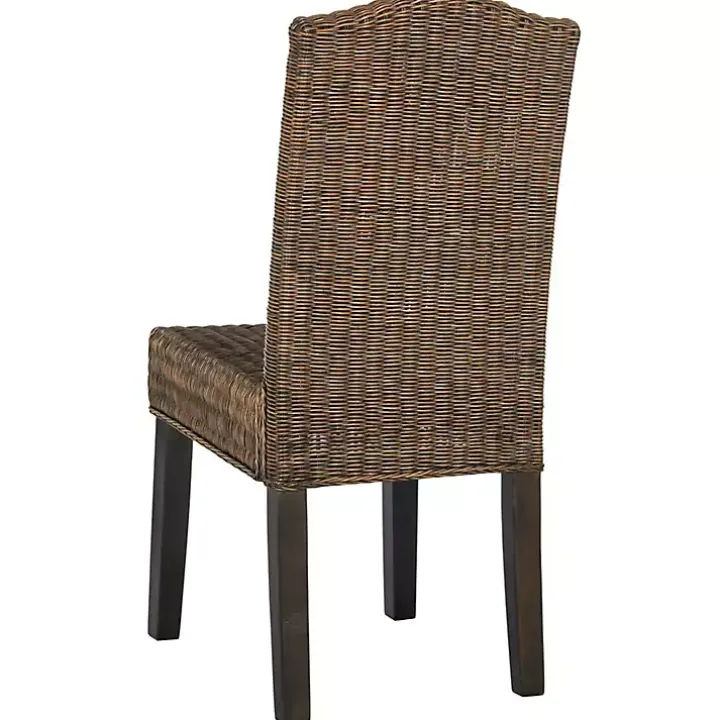 Brown Camelback Wicker Dining Chairs, Set of 2