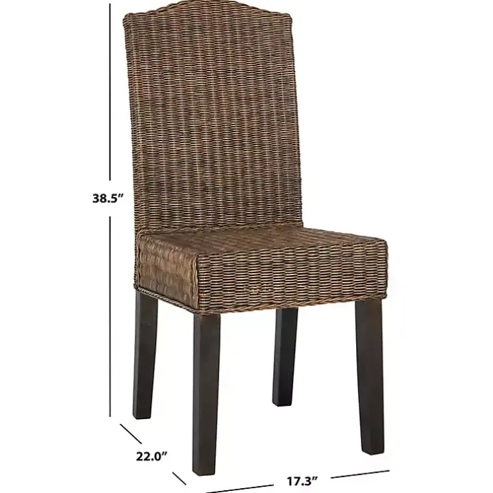 Brown Camelback Wicker Dining Chairs, Set of 2
