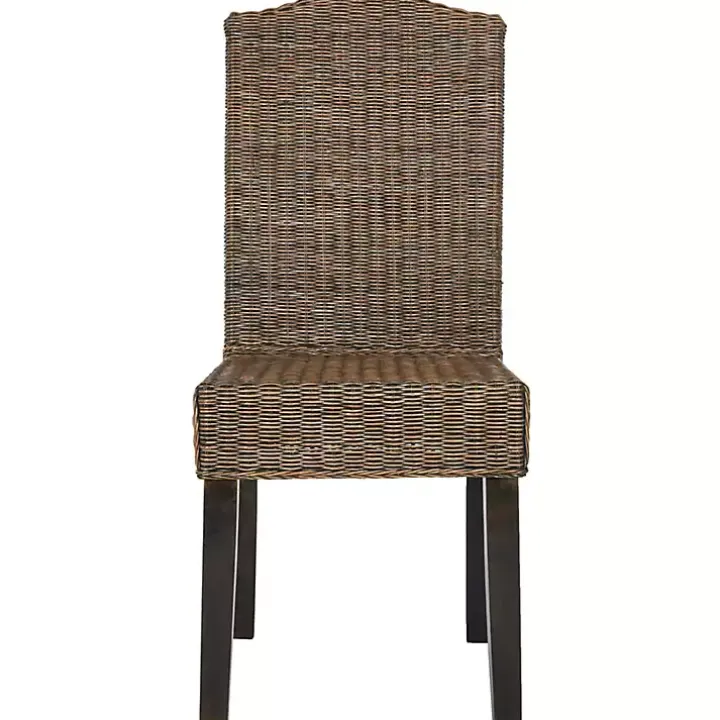Brown Camelback Wicker Dining Chairs, Set of 2