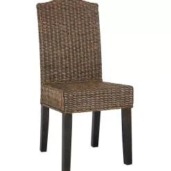 Brown Camelback Wicker Dining Chairs, Set of 2