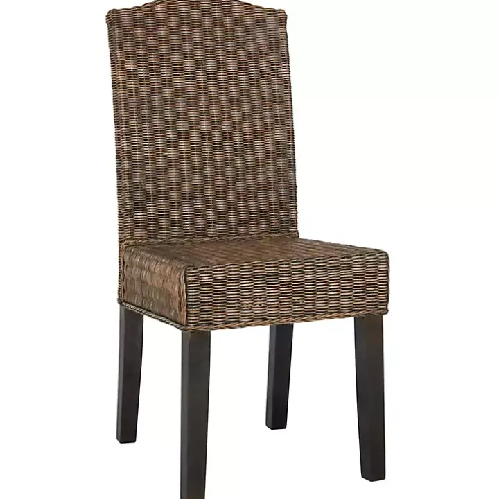 Brown Camelback Wicker Dining Chairs, Set of 2
