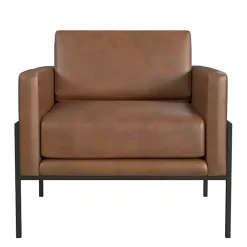 Brown Faux Leather Black Metal Accent Chair