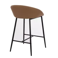 Brown Faux Leather Low Counter Stools, Set of 2