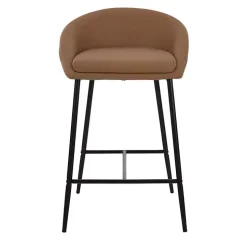 Brown Faux Leather Low Counter Stools, Set of 2