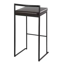 Brown Faux Leather Stackable Bar Stools, Set of 2