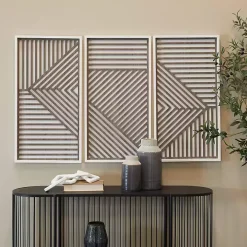 Brown Geometric Wood Panel Wall Plaques, Set of 3