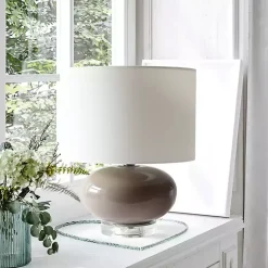 Brown Glass Short Oval Table Lamp