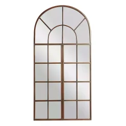 Brown Metal Arch Frame Windowpane Wall Mirror