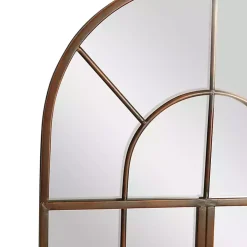 Brown Metal Arch Frame Windowpane Wall Mirror