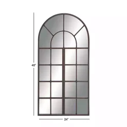 Brown Metal Arch Frame Windowpane Wall Mirror