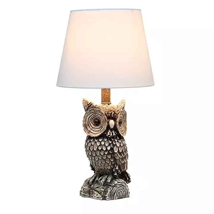 Brown Owl and White Shade Table Lamp