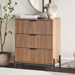 Brown Reeded 3-Drawer Dresser