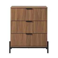 Brown Reeded 3-Drawer Dresser