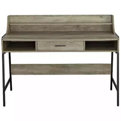 Brown Wood & Black Metal Tall Back Desk