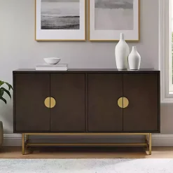 Brown Wood & Gold Metal Sideboard