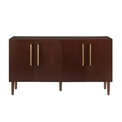 Brown Wood and Gold 4-Door Cabinet