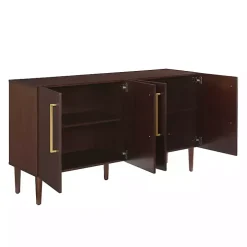 Brown Wood and Gold 4-Door Cabinet