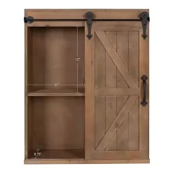 Brown Wood Barn Door 5-Shelf Wall Cabinet