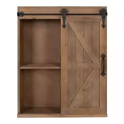 Brown Wood Barn Door 5-Shelf Wall Cabinet