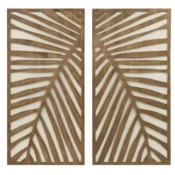 Brown Wood Birch Palms Wall Plaques, Set of 2