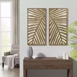 Brown Wood Birch Palms Wall Plaques, Set of 2